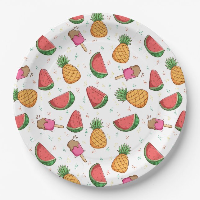 Plato De Papel Piñas, sandías y helados (Anverso)