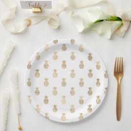 Plato De Papel Piñas tropicales de oro