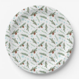 Plato De Papel Piñas y Copos de Nieve