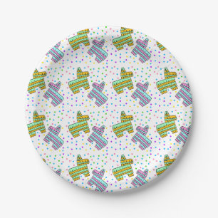 Plato De Papel Piñatas y confeti