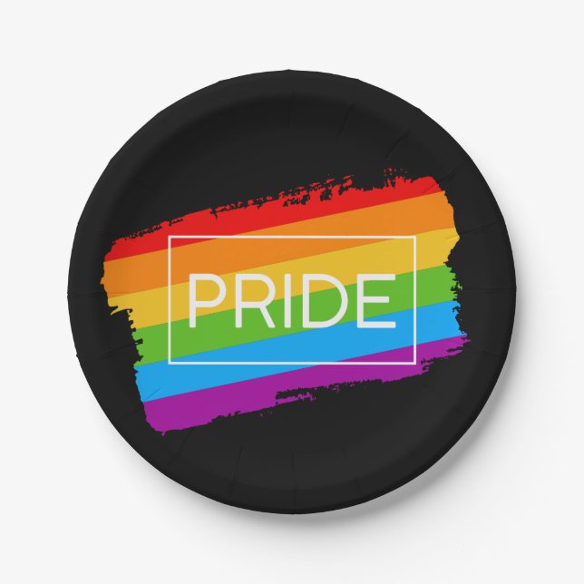 Plato De Papel Pincel de orgullo arcoiris (Anverso)