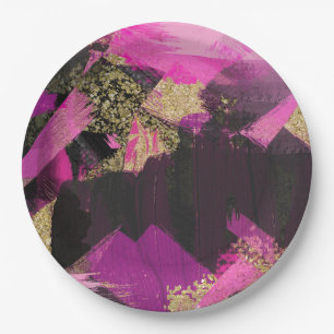 Plato De Papel Pincel moderno brillo dorado negro rosa glam grung