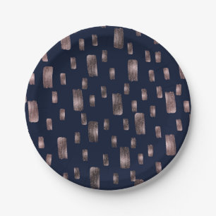 Plato De Papel Pincel moderno rosa oro y azul marino brillo