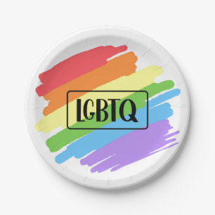 Plato De Papel Pinceles LGBTQ arcoiris