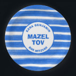 Plato De Papel Pinceles Rayas Azul Personalizado Bar Bat Mitzvah<br><div class="desc">¡Placa de papel perfecta para un murciélago mitzvah, bar mitzvah u otra celebración judía! Hand hizo arte abstracto con brochas sueltas para ti en el frente! ¡TODO PERSONALIZABLE! Haga clic en "Personalizar" para editar el texto. Haga clic en "editar usando la herramienta de diseño" para ajustar las fuentes, colores y...</div>