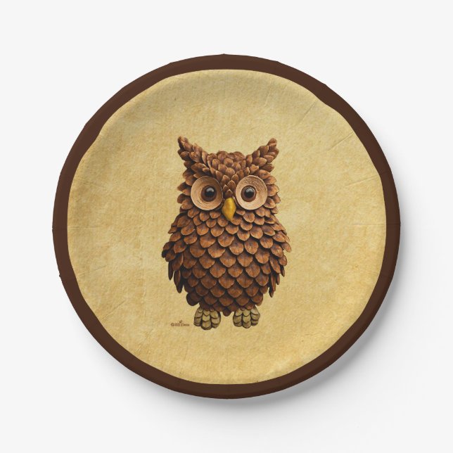 Plato De Papel Pine Cone Owl (Anverso)