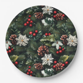 Plato De Papel Pine & Holly Harmony