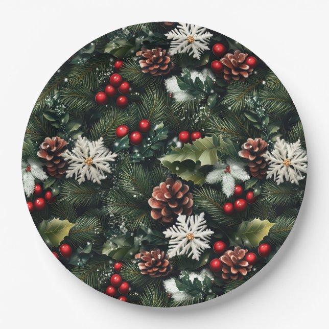 Plato De Papel Pine & Holly Harmony (Anverso)
