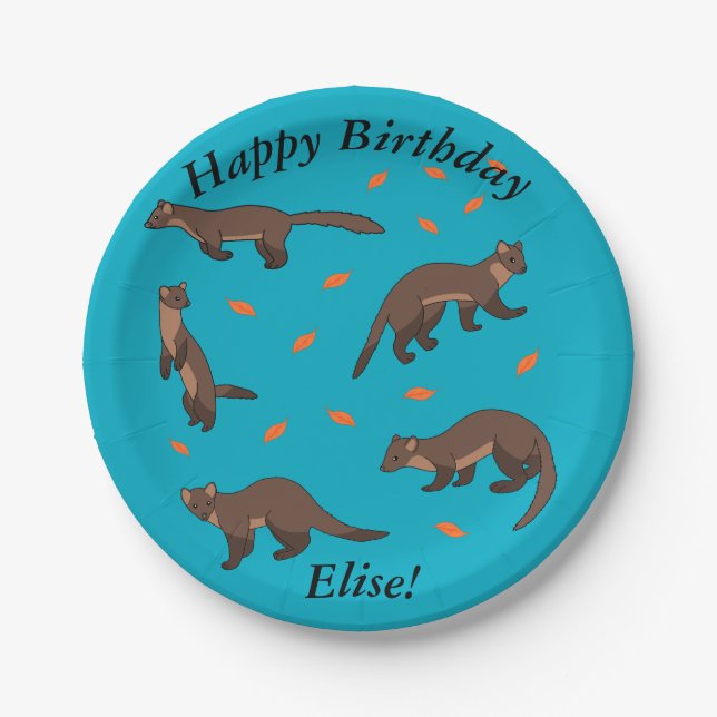 Plato De Papel Pine Martens feliz cumpleaños (Anverso)
