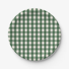 Plato De Papel Pine Needle Lane - Pine Green Gingham Pattern