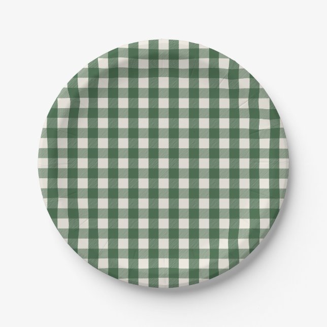 Plato De Papel Pine Needle Lane - Pine Green Gingham Pattern (Anverso)