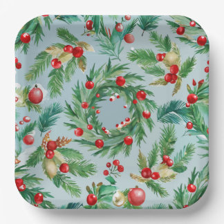Plato De Papel Pine Tree Berry Swirls