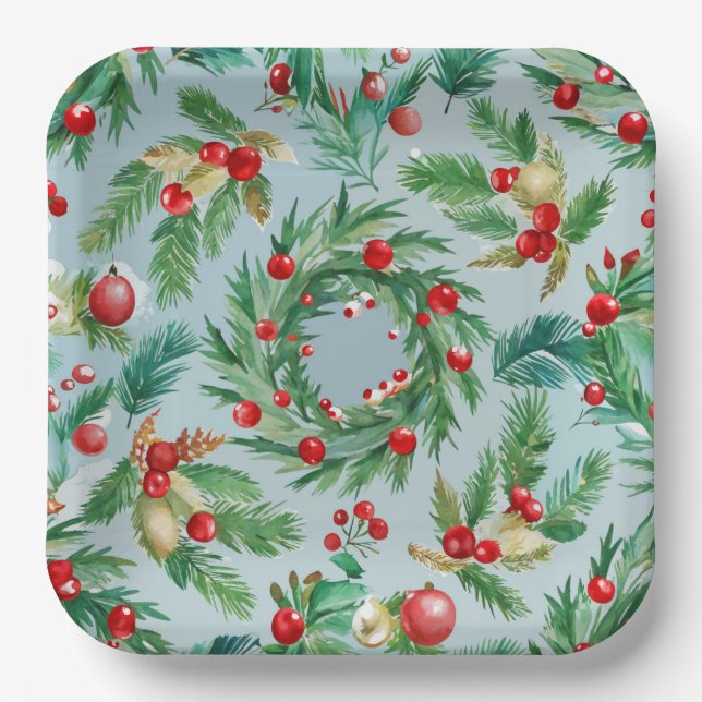 Plato De Papel Pine Tree Berry Swirls (Anverso)