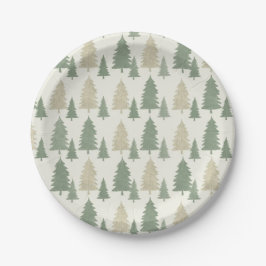 Plato De Papel Pine Tree Silhouette Christmas Pattern