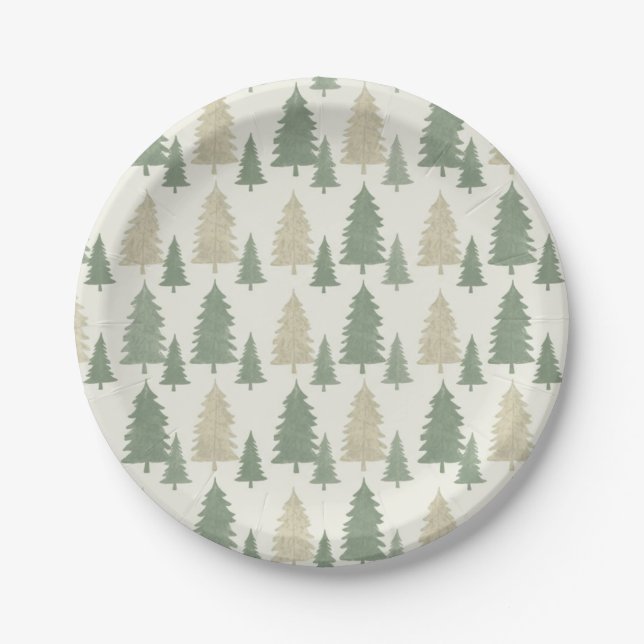 Plato De Papel Pine Tree Silhouette Christmas Pattern (Anverso)