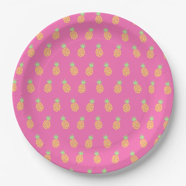 Plato De Papel Pineapple Cute verano Fiesta rosa (Anverso)