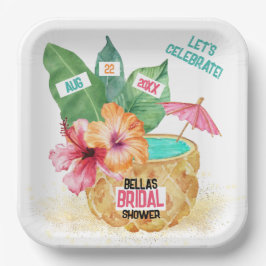 Plato De Papel Pineapple Palm Fiesta Tropical Despedida de Solter