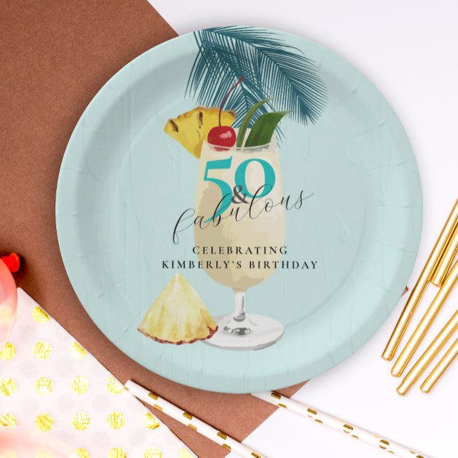 Plato De Papel Pineapple Pina Colada Cocktail 50 cumpleaños (Subido por el creador)