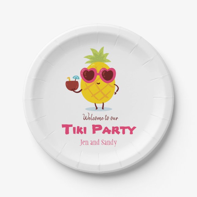 Plato De Papel Pineapple Tiki Fiesta de papel personalizado Plate (Anverso)