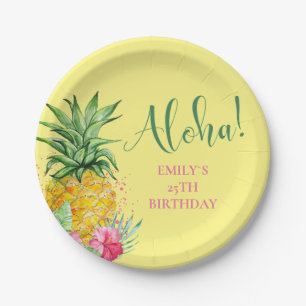 Plato De Papel Pineapple Tropical Aloha Fiesta Hawaii Cumpleaños