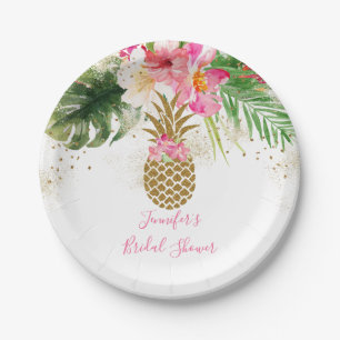 Plato De Papel Pineapple Tropical Floral Bridal Shower