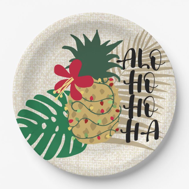 Plato De Papel Pineapple tropical hawaiana ALO-HO-HA (Anverso)