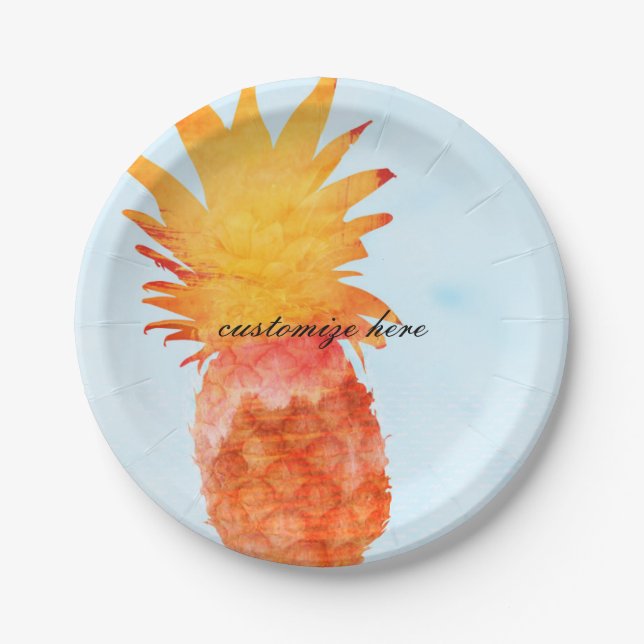 Plato De Papel Pineapple Watercolor Tropical Summer Fiesta (Anverso)