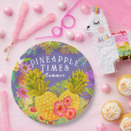 Plato De Papel Pineapples Floral Purple