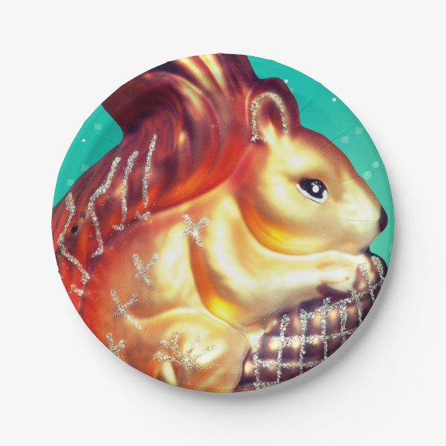 Plato De Papel Pinecona de ardilla vintone otoño invierno oro ver (Anverso)