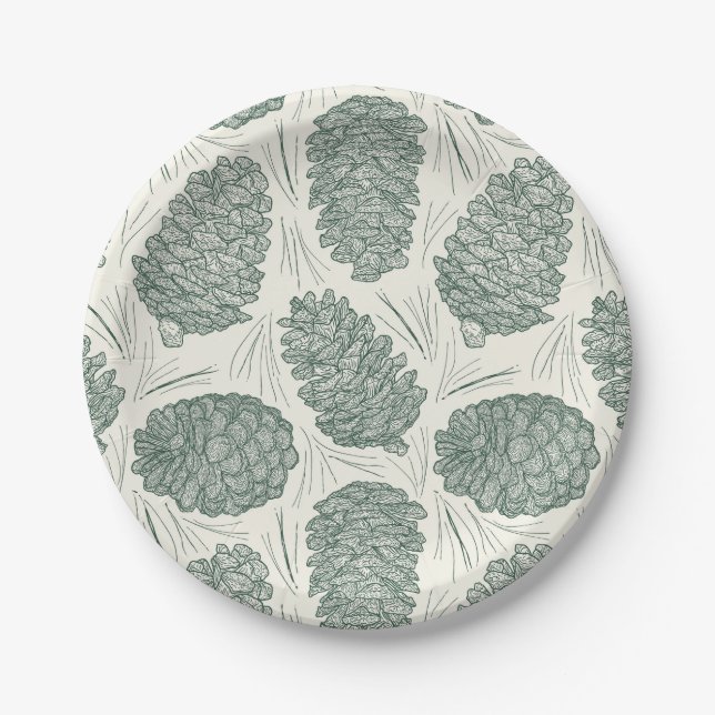 Plato De Papel Pinecones de Navidades verdes rusos (Anverso)