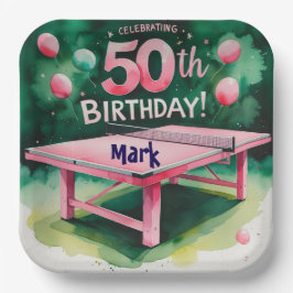 Plato De Papel Ping pong 50 cumpleaños con el número 50