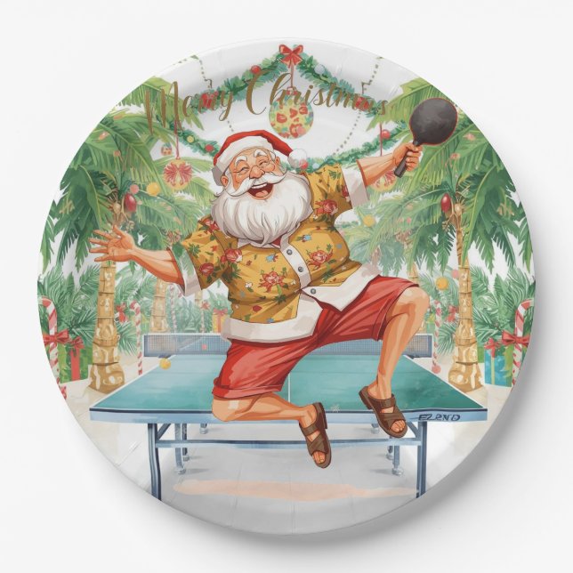 Plato De Papel Ping pong Christmas with Santa Claus (Anverso)