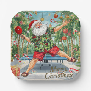 Plato De Papel Ping pong de Navidad con Santa Claus