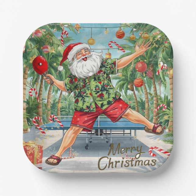 Plato De Papel Ping pong de Navidad con Santa Claus (Anverso)