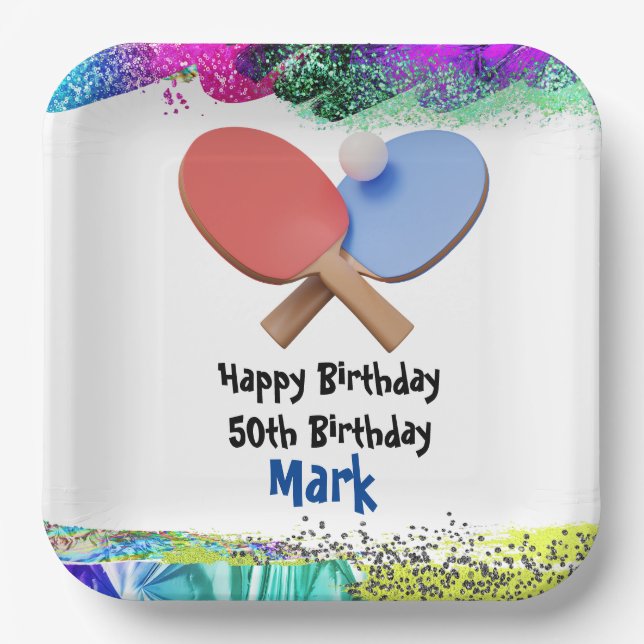 Plato De Papel Ping pong Mesa Tenis Cumpleaños (Anverso)