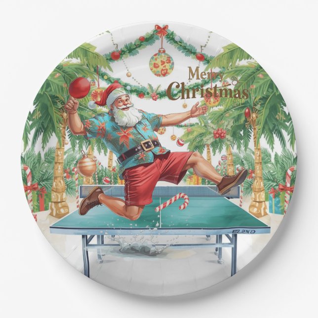 Plato De Papel Ping pong navideño con Santa Claus (Anverso)