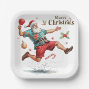 Plato De Papel Ping pong navideño con Santa Claus