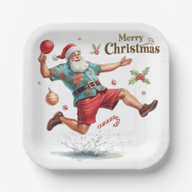 Plato De Papel Ping pong navideño con Santa Claus (Anverso)