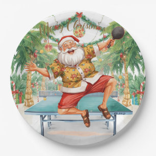 Plato De Papel Ping pong navideño con Santa Claus
