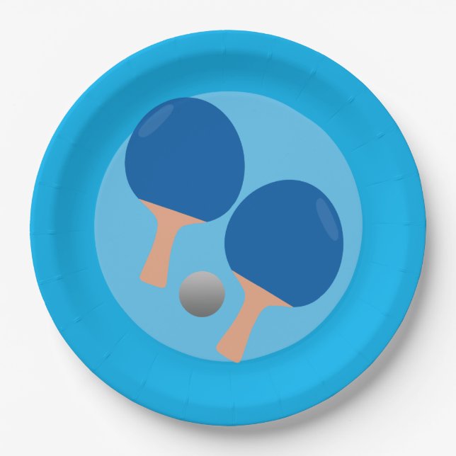 Plato De Papel Ping Pong Table Tennis fiesta fondo azul (Anverso)