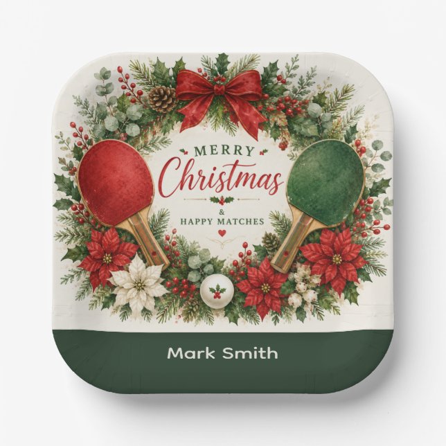 Plato De Papel Ping pong tema de Navidad  (Anverso)