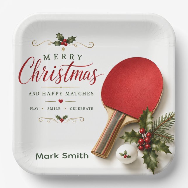 Plato De Papel Ping pong tema de Navidad  (Anverso)