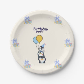 Plato De Papel pinguin de cumpleaños