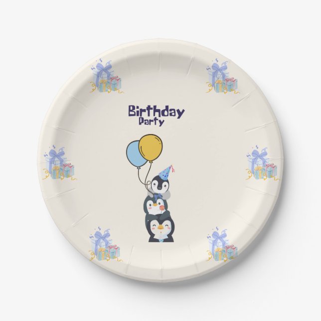 Plato De Papel pinguin de cumpleaños (Anverso)