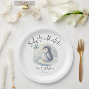 Plato De Papel Pingüino ártico lindo - bebé hace frío afuera