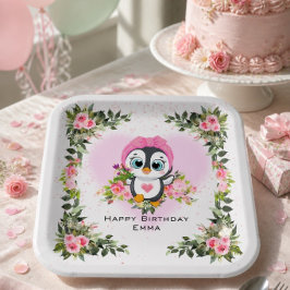 Plato De Papel Pingüino Bebé | Cumpleaños Personalizado