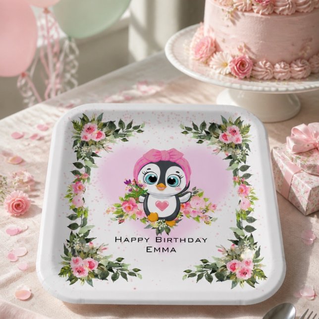 Plato De Papel Pingüino Bebé | Cumpleaños Personalizado  (Subido por el creador)