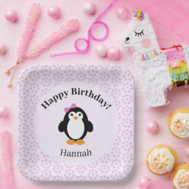 Plato De Papel Pingüino de cumpleaños feliz de bonito