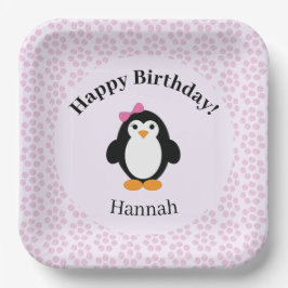 Plato De Papel Pingüino de cumpleaños feliz de bonito