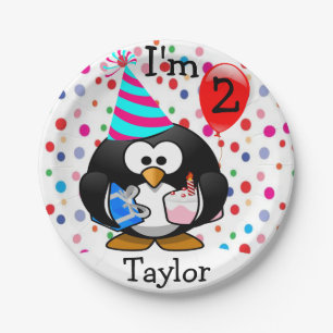 Plato De Papel Pingüino de Dibujos Animados Personalizado Fiesta 